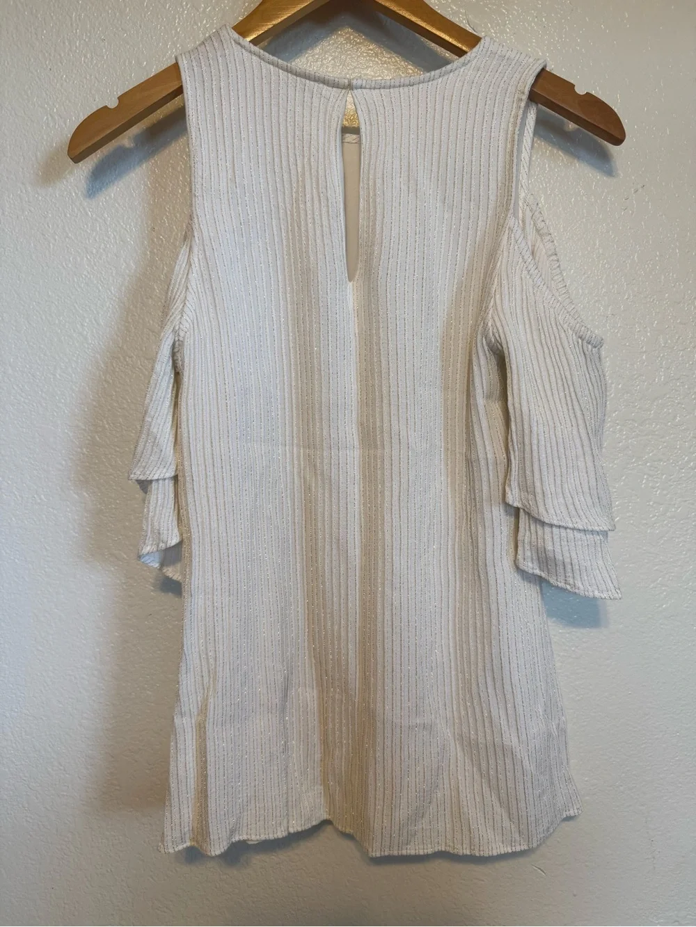 Michael Kors ivory /gold  Cold-Shoulder Ruffle Sleeve Top